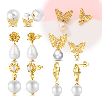 Pearl Sweet Gold-colored Earrings for Women Girls Trendy Fashion Jewelry High Quality Dainty Elegant Gift