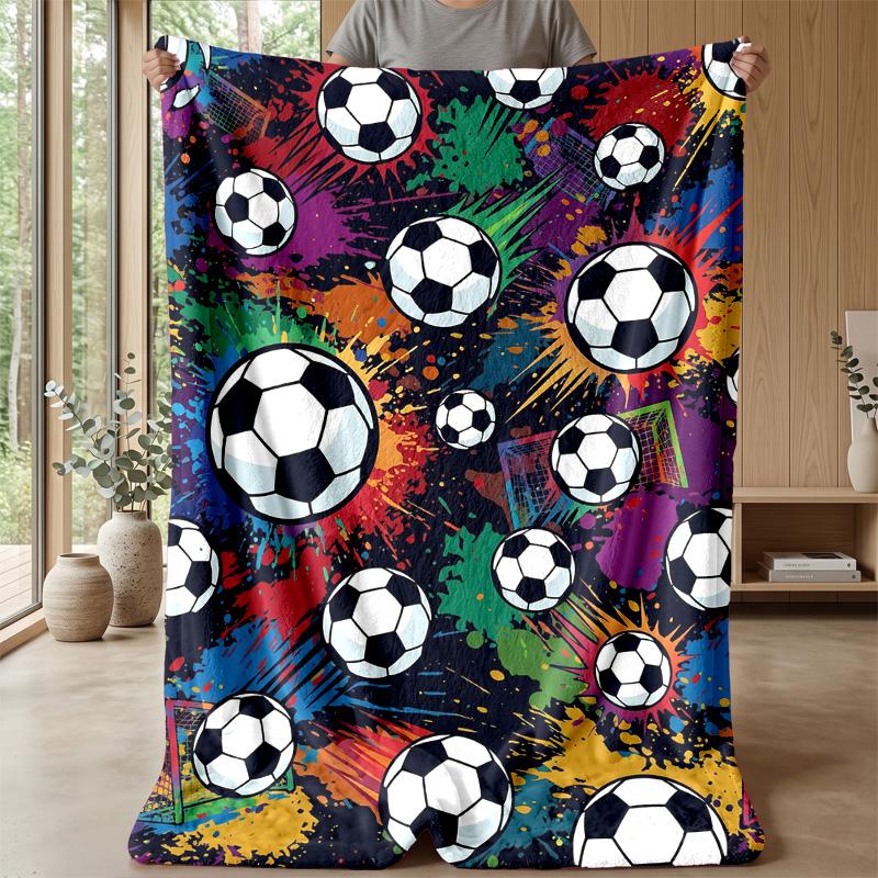 Soccer Ball Splash Art Theme blanket Lightweight Warm Flannel Blanket Decorative Throw Blanket for Home Decoration