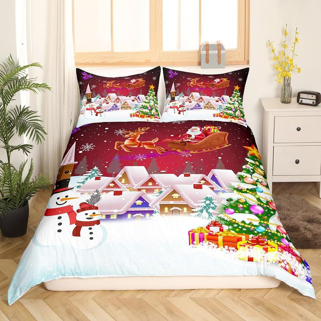 Weihnachtsthema Dreiteiliger Bettbezug Digitaldruck Bettwäscheset Vier Jahreszeiten Bettdecke