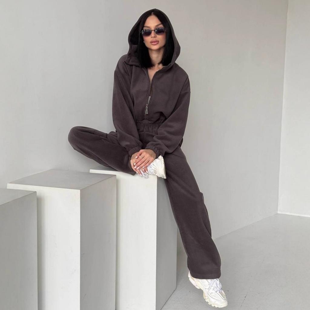 Tuta lunga alla moda da donna per primavera e autunno, stile europeo e americano, set di tute casual da donna con elastico in vita, semi-aperta