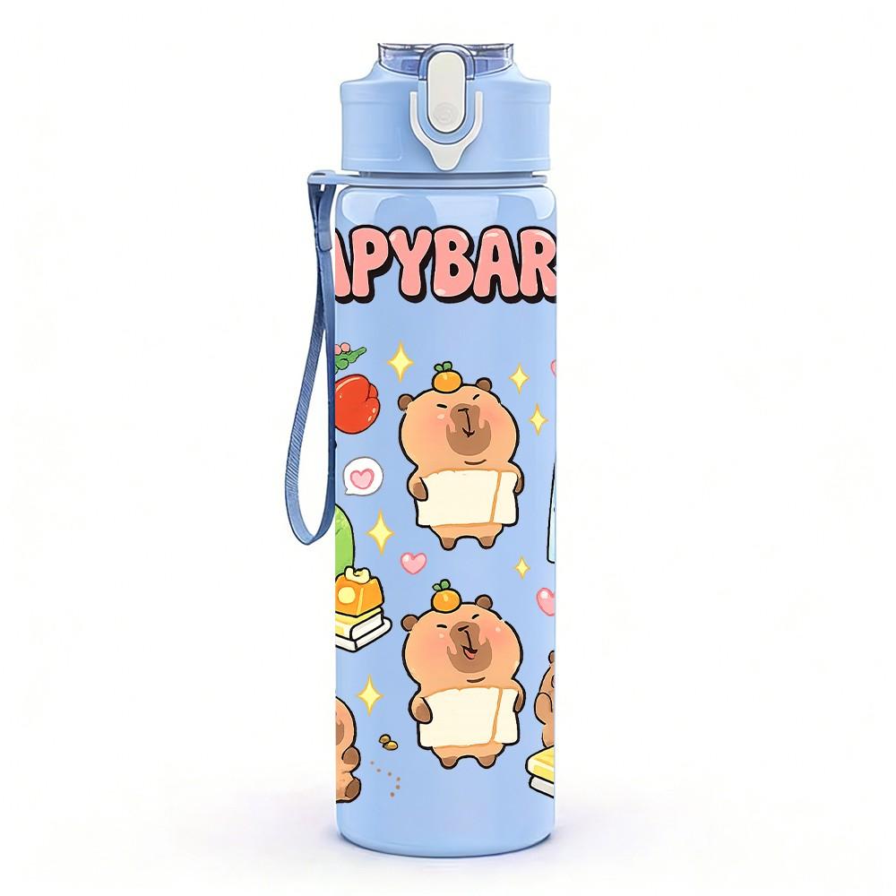 1PC Cute Cartoon Capybara Animal Art 750ml Color Plastic Sports Water Bottle Leakproof Flip Straw Lid Suitable for Sports Office Home Use