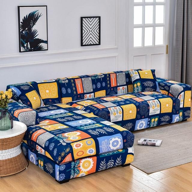 Geometrische Sofabezug Couchbezug Elastische Sofabezüge für Wohnzimmer Ecke L-förmige Chaiselongue Sessel Sofa Schonbezug