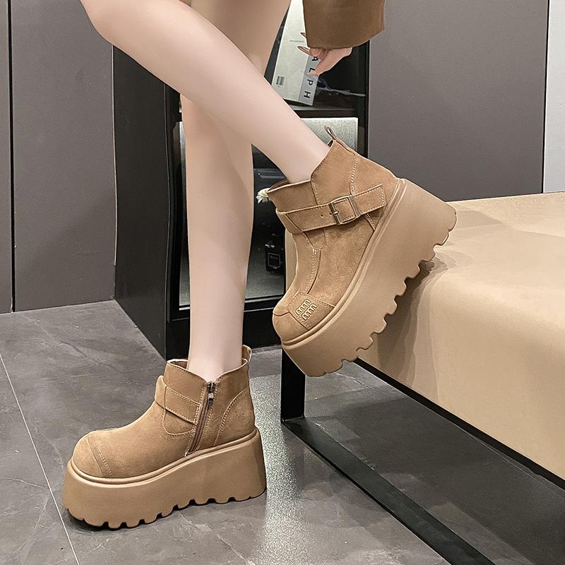 Fashion 2025 New Women Platform Ankle Boots Suede Flats Fashion Shoes Woman Trend Winter Designer Walking Warm Casual Femme Snow Botas