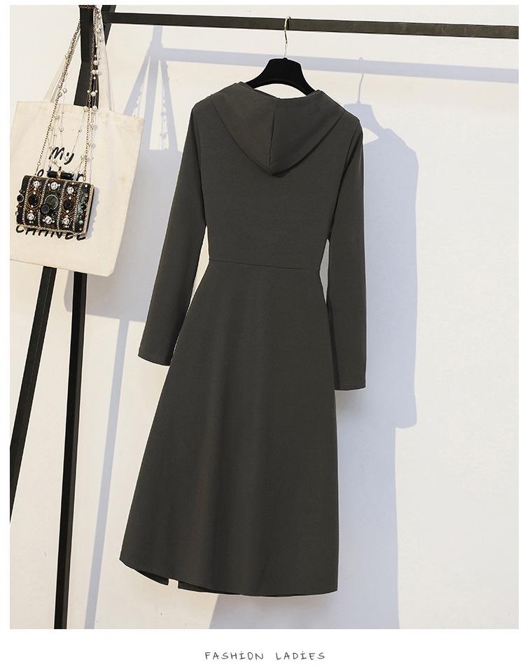 2023 Autumn Hooded Zipper Slit Dress for Women - Large Size, Slimming, Belly-Covering, Age-Reducing Style