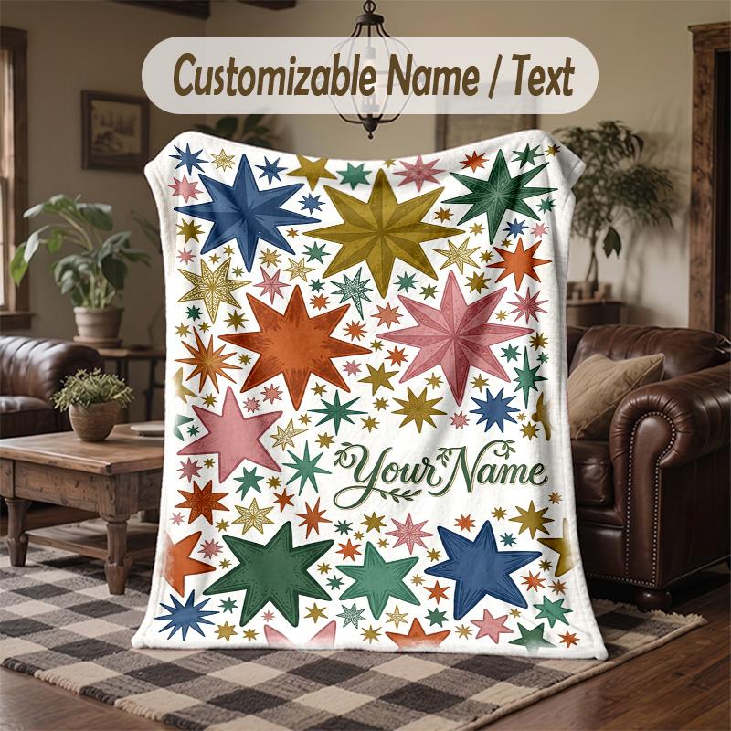 Starry Night Journey Theme Throw Blanket Custom Name Text Personalized Blanket Soft Cozy Blanket for Home Sofa Bed