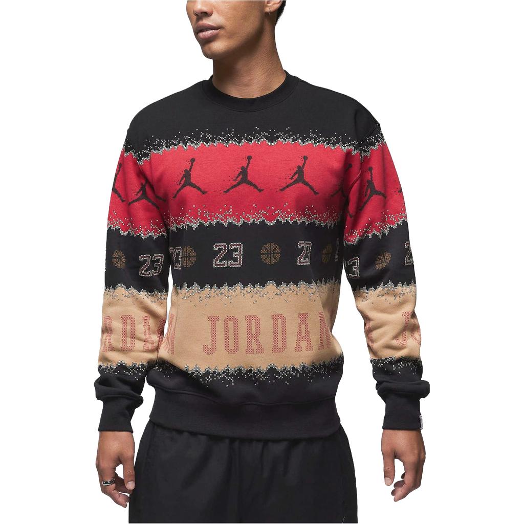 Jordan Essentials Holiday Logo Print Fleece-Lined Casual Long Sleeve Sweatshirt Men Tops Red Black FD7464-687