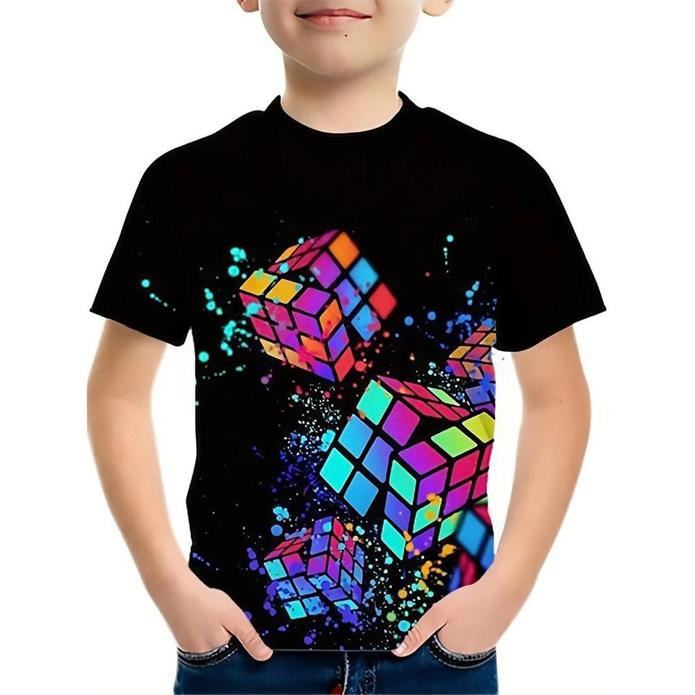 

Men s T-shirt Fashion Rubik’s Cube Pattern T-Shirt Summer Men s Tee Tops Streetwear Tops Women Clothing XXS