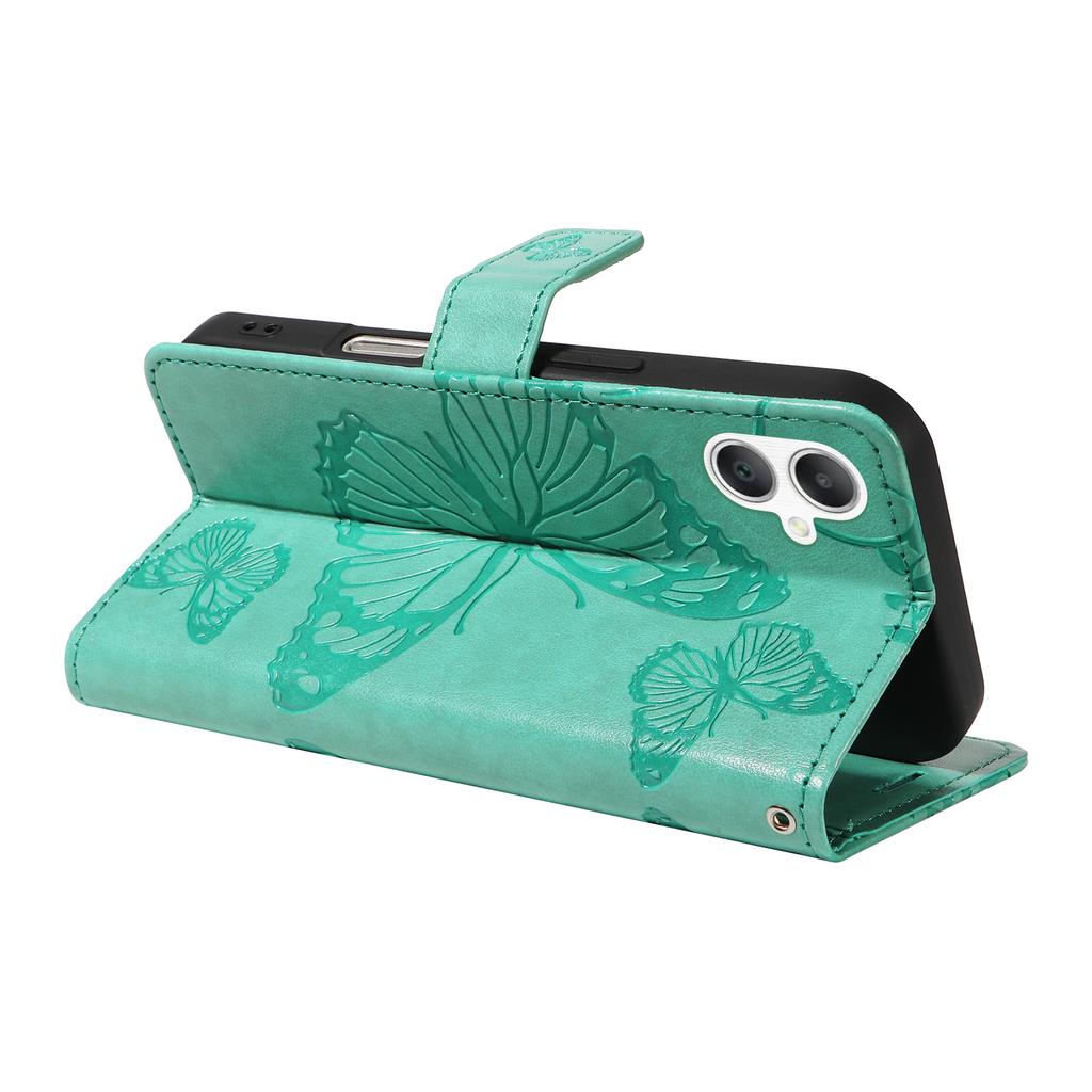 For Samsung Galaxy A07 4G/A06 4G/A06 5G Wallet Case Floral Butterfly Imprinted Leather Phone Cover Stand -  Green