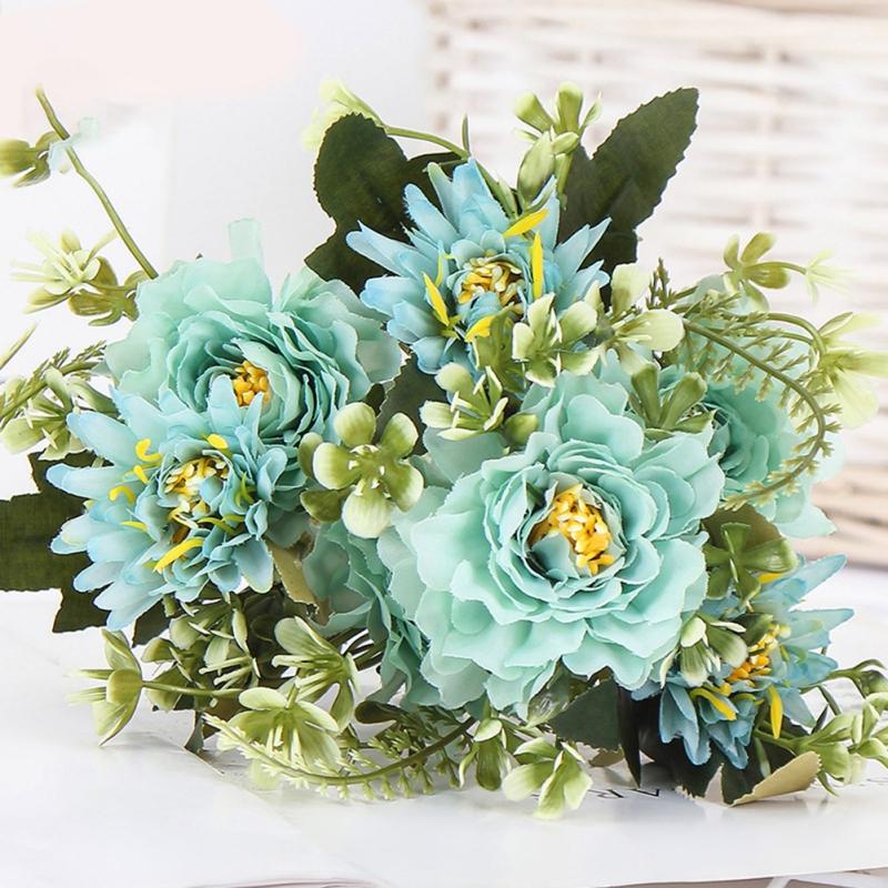 7 Head Vintage Camellia Artificial Peony Rose Flower Silk Fake Flower For Valentine's Wedding Party DIY Bouquet Home Decoration