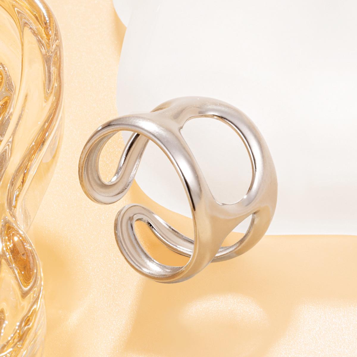 Personalized Geometric Stainless Steel Women s Ring with Thick Irregular Lines