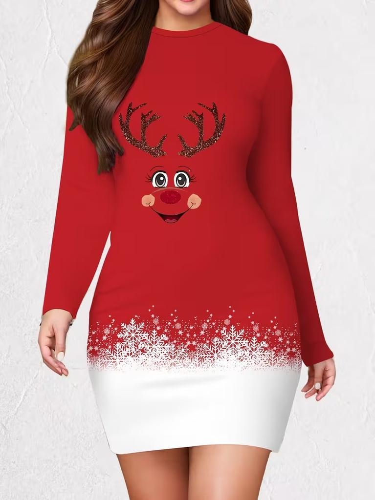 Women's Long Sleeved Tight Fitting Dress, 3D Christmas Party Mini Dress Vestidos De Mujer