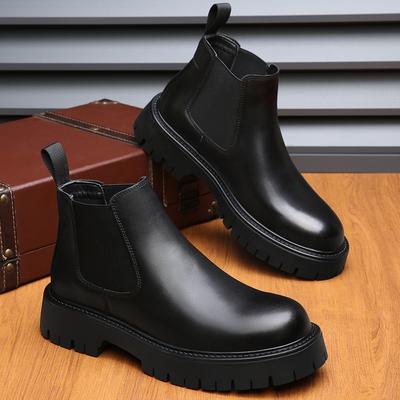 Modne męskie buty Klasyczne czarne sztyblety Luksusowe buty ze skóry naturalnej Skórzane buty dla mężczyzn Pluszowe ciepłe zimowe buty Casualowe buty z wysoką cholewką