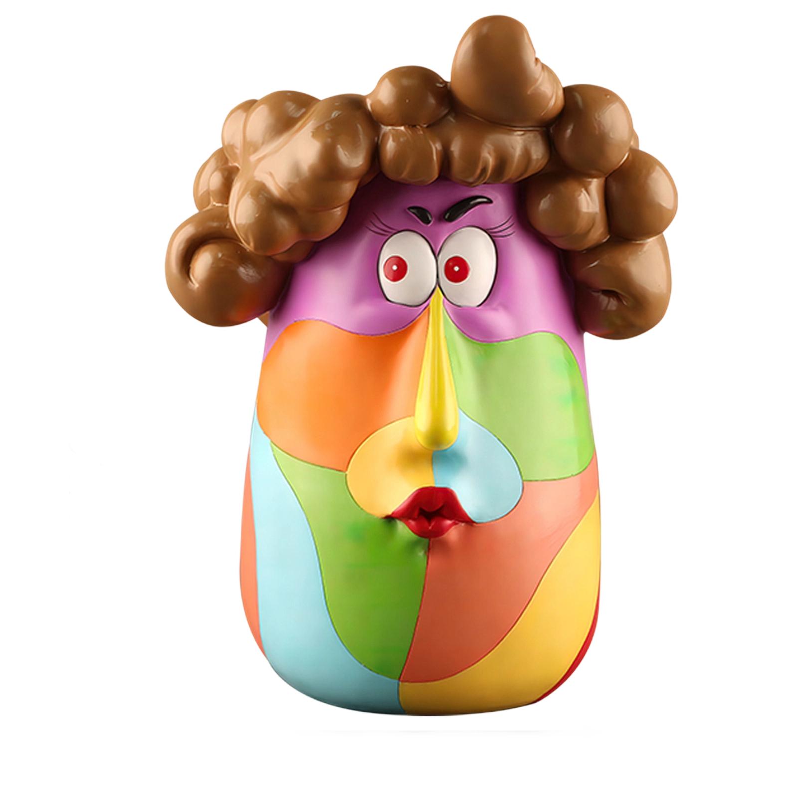 

Colorful Curly-Haired Girl Resin Flowerpot Cute Girl Heart Creative Terrarium Desktop Green Plant Pot Decor One Size