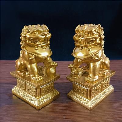 2Pcs Gold Fu Foo Dogs Lions Statues Feng Shui Man-made Jade Stone Buddha Dragon Sculpture Figurines Statue Home Decoration