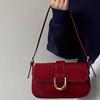 Textured Bag Women's New Retro Burgundy Horseshoe Buckle Fashionable Portable Underarm Bag Single Shoulder Messenger Bag Women