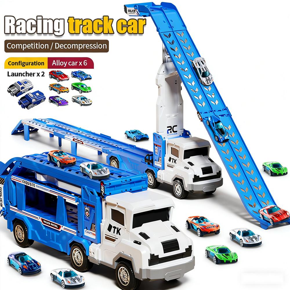 

2-in-1 Foldable Dual Racing Set -6 alloy cars with 2 transmitters (color random), suitable for children aged 3-8 as gifts