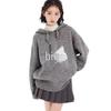 Women's Gray Merino Wool Puppy Hooded Knitted Sweater: Thickened Petite Inner/Outerwear for Autumn/Winter.