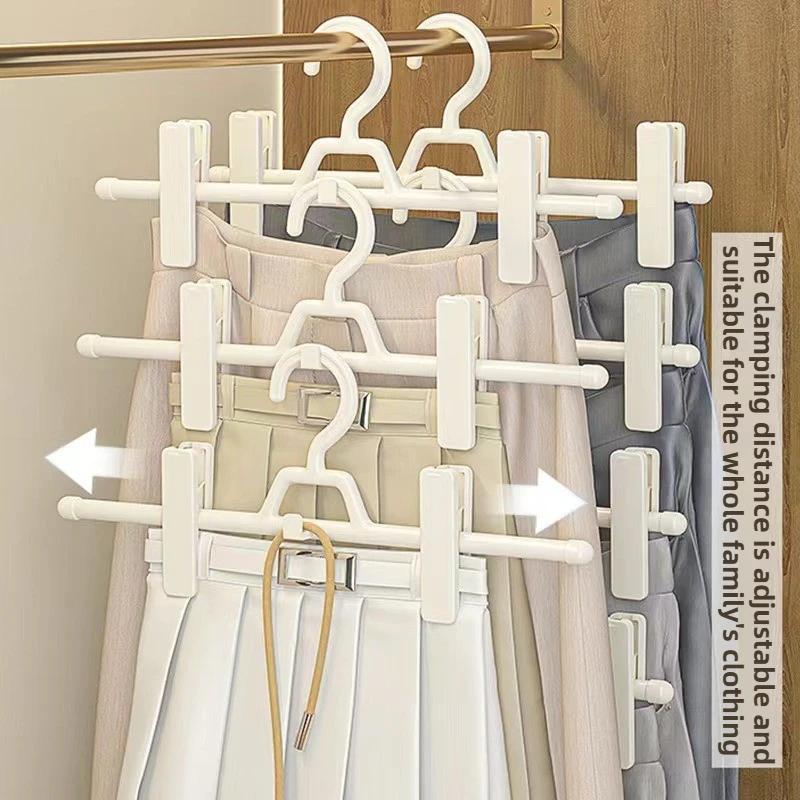 Efficient Pants Rack: 5-Tier Foldable Hanger with Non-Skid Clips & Adjustable Length for Skirts/Trousers Storage Household