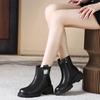 Winter Women Shoes Round Toe Chunky Heel Boots  Leather Shoes for Women Warm Wool Snow Boots Zipper Platform Shoes Wome