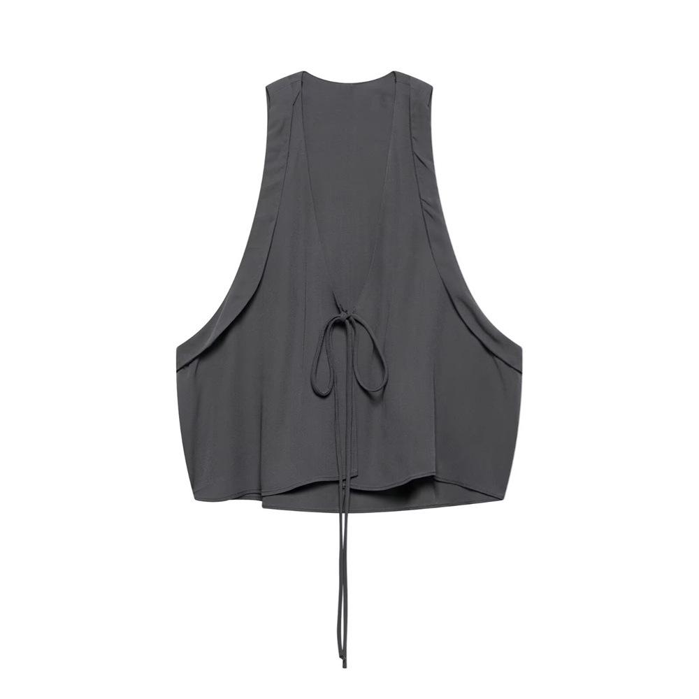 

2025 Spring/Summer Women s Slim-Fit Bow-Decorated Vest Top Small