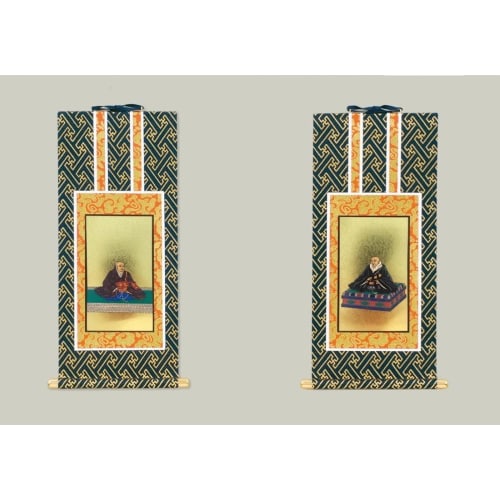 Set of two hanging scrolls by Kyo-Isemura Buddhist Altar. Available in various sects and sizes. Jodo Shinshu Buddhist Altar Scrolls: Shuren (20s, Jodo