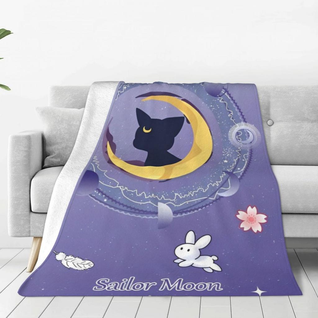 S-Sailor M-Moon Anime Kawaii Flannel Blanket Soft Warm Throw Blanket for Home Decor Airplane Travel Novelty Bedspread Sofa Bed