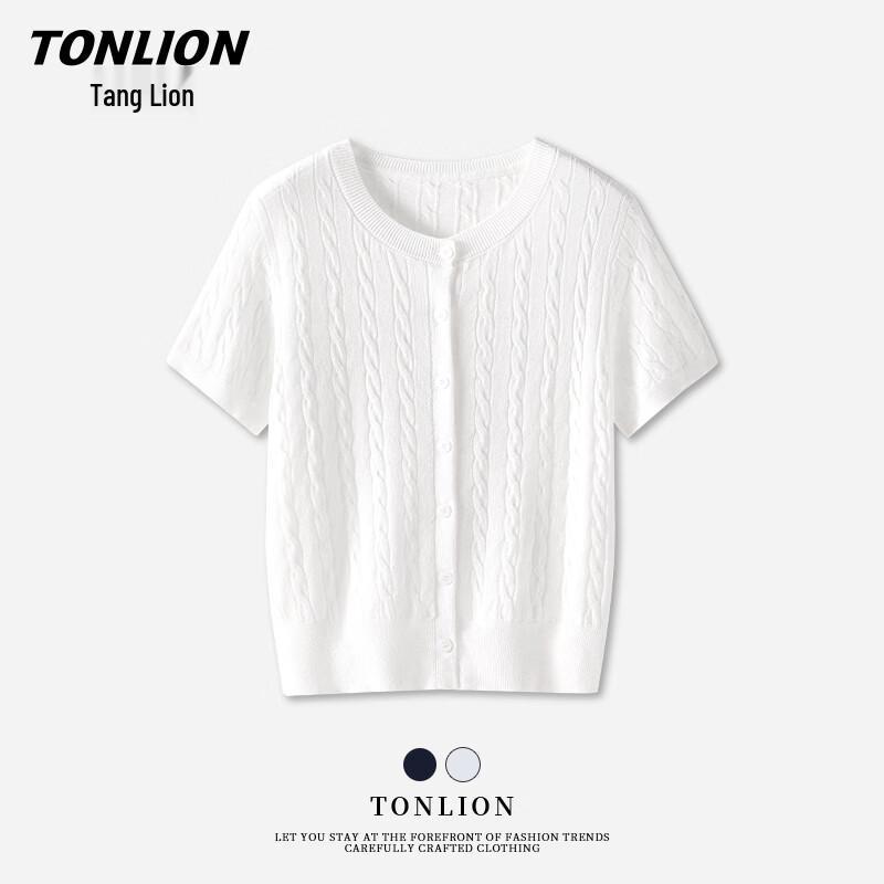 TonLion Women s Cable Knit Lyocell Blend Short Sleeve T-Shirt L