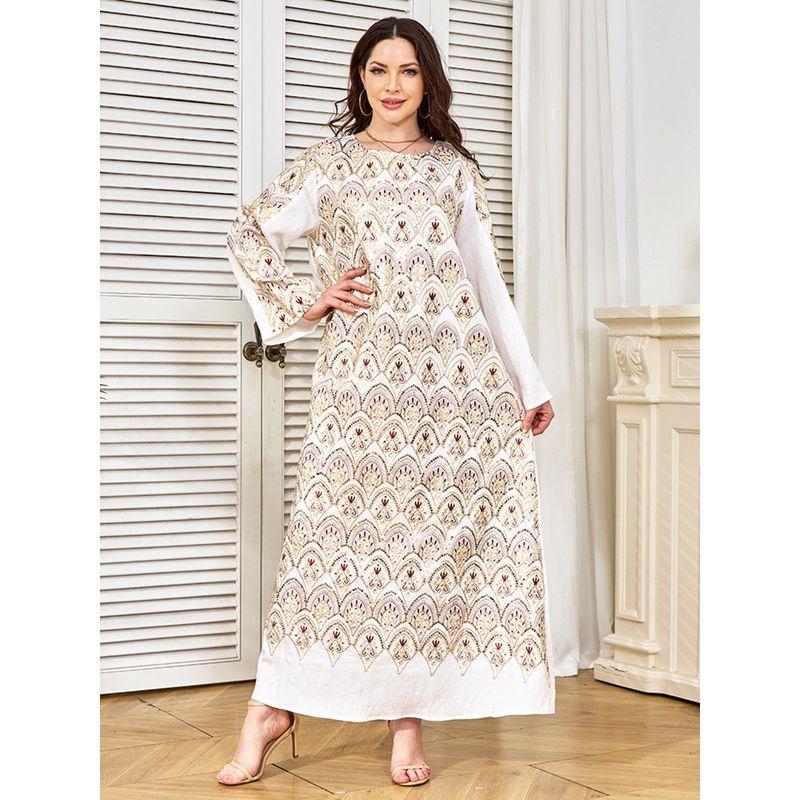 

2025 Трансграничная внешняя торговля Ближний Восток Халат Новое платье с пайетками и вышивкой, свободное, с большим подолом, формальное платье, платье Дубай White 2XL