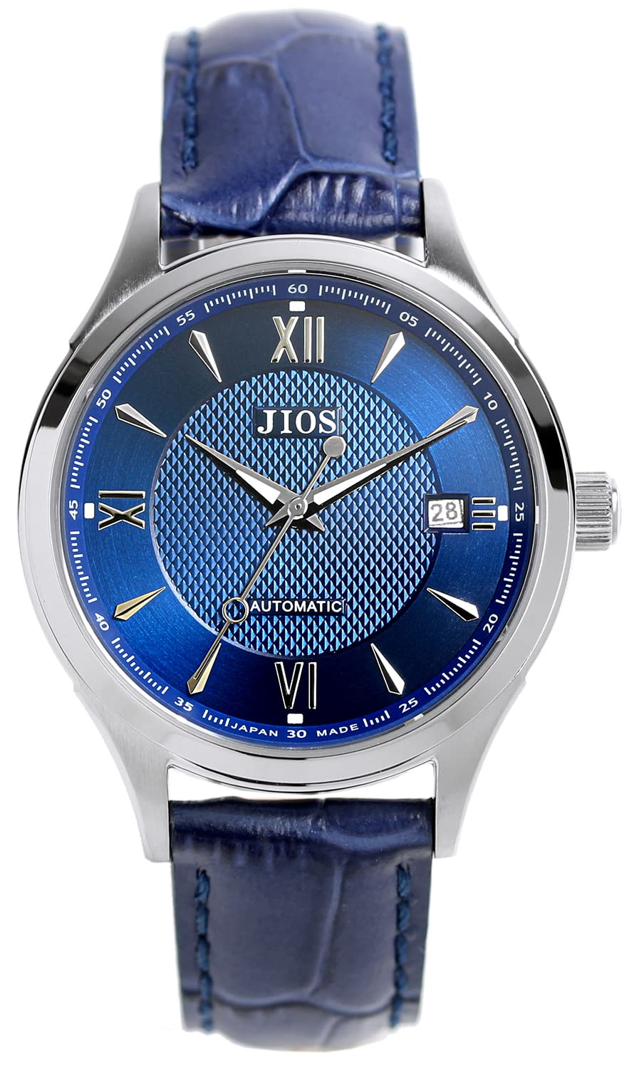 

JIOS Men s Automatic Watch, Made in Japan, Genuine Leather Strap, Sapphire Crystal (Blue with Blue Crocodile Embossed Strap)