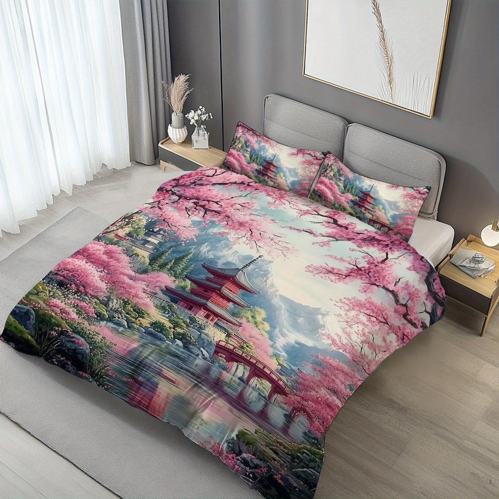 Japanese Style Bedding Set Soft Polyester Duvet Cover Set Quilt Cover With Pillowcase For Bedroom Decor Birthday Gift For Girls