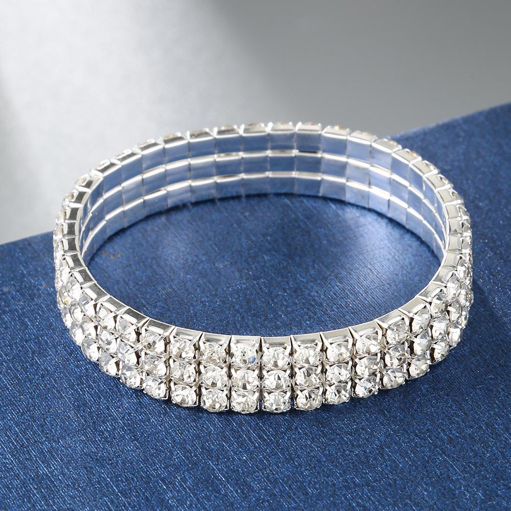 Hot Stretch Bracelet Fashionable Full Diamond Single Row Bracelet Bride Diamond Set Multi Row Diamond Flash Diamond Chain