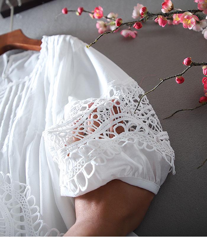 Chic Foreign Style OL Hollow Lace Ruffle Slimming A-line Shirt Top