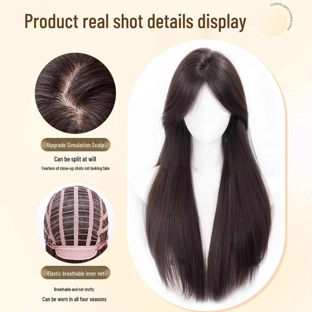 Black Long Straight Wig for Women - Realistic Hairline, Traceless, Middle Part, Daily Wear, Full Head Coverage