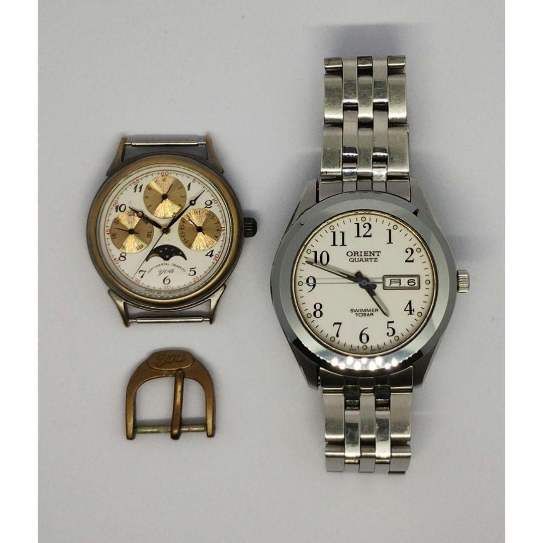 Used [Junk] Orient Quartz Watch Set of 2 Moon Phase