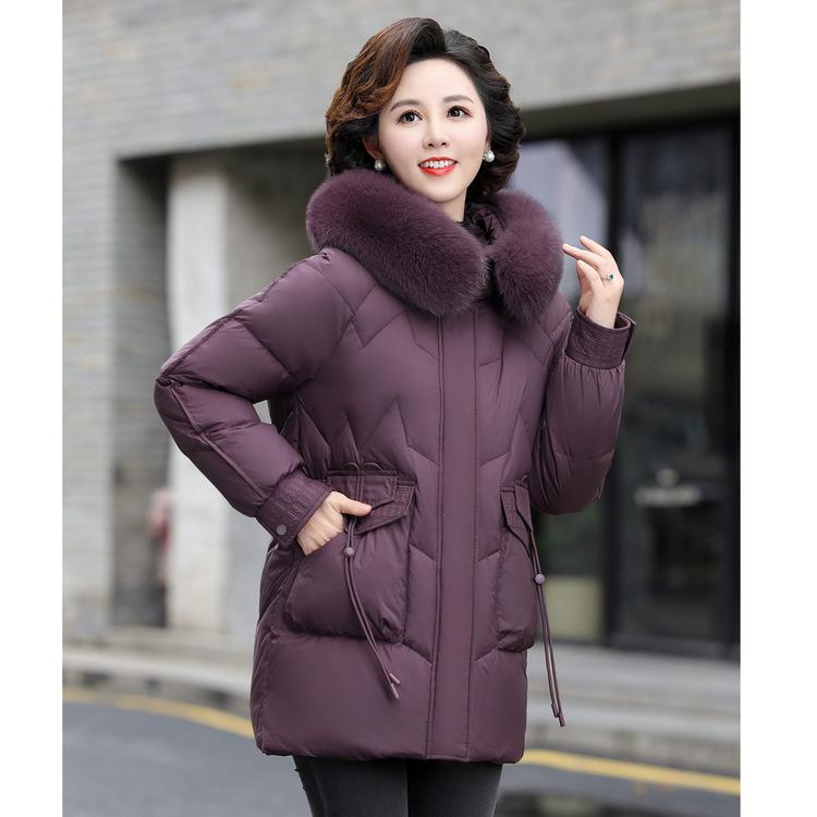 

Mom Winter Down Jacket Hooded Padded Fur Collar New Fashion Winter Coat for Middle-aged and Elderly Women. 4XL