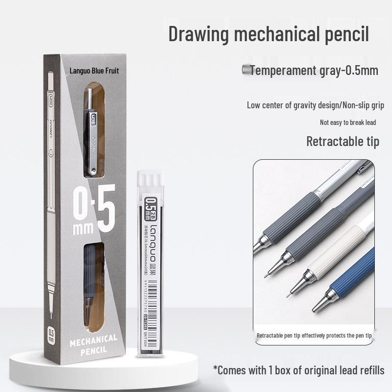 Blue Fruit Metal Mechanical Pencil with Built-in Eraser and Soft Grip for Student Writing and Sketching