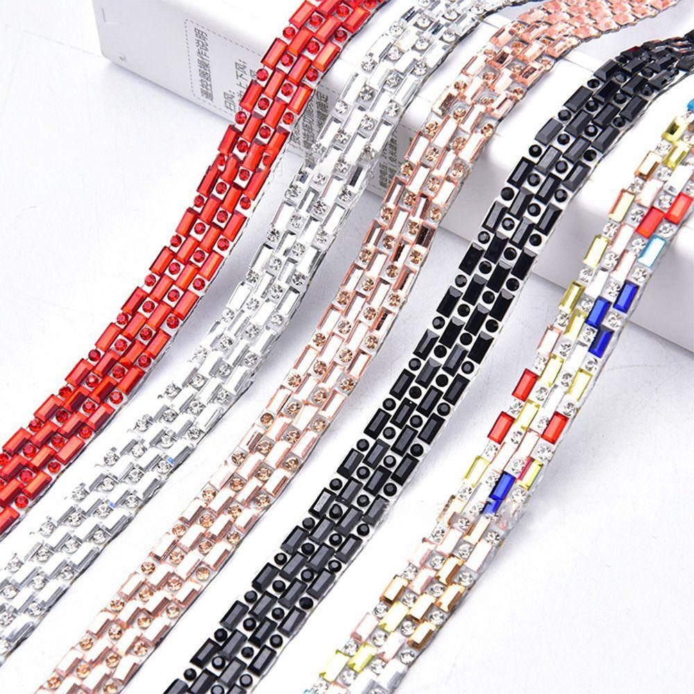 1PC/5Yard Fix Rectangle Self Adhesive Rhinestone Tape Multicolor Crystal Diamond Glitter Trim Ribbon DIY Belt Garment Shoes Bags