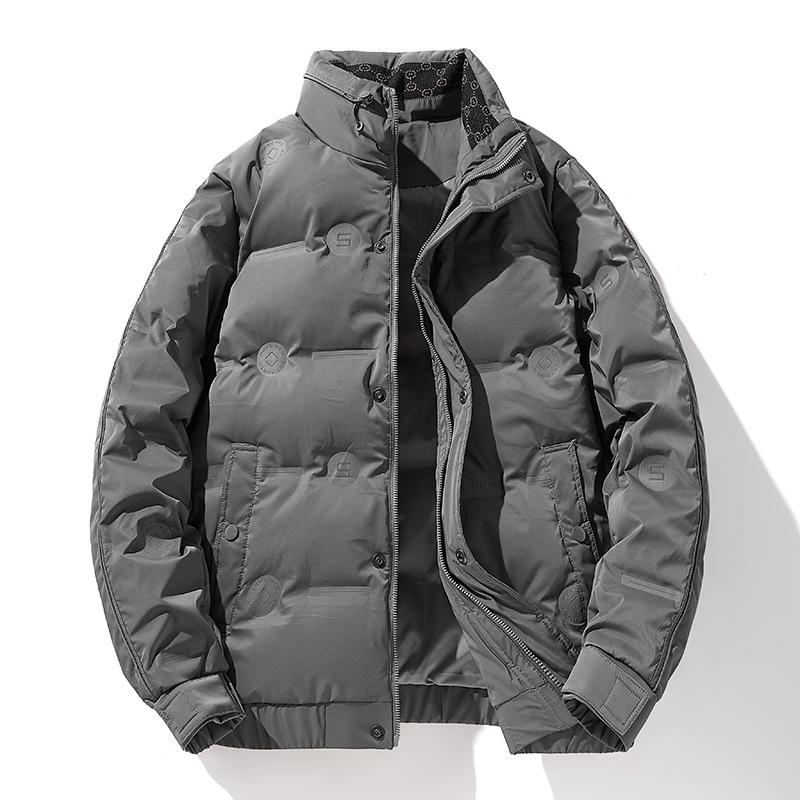 

2025 Winter New Youth Down Jacket Men s Fashion Stand Up Collar Pocket Decorative Down Jacket M серый
