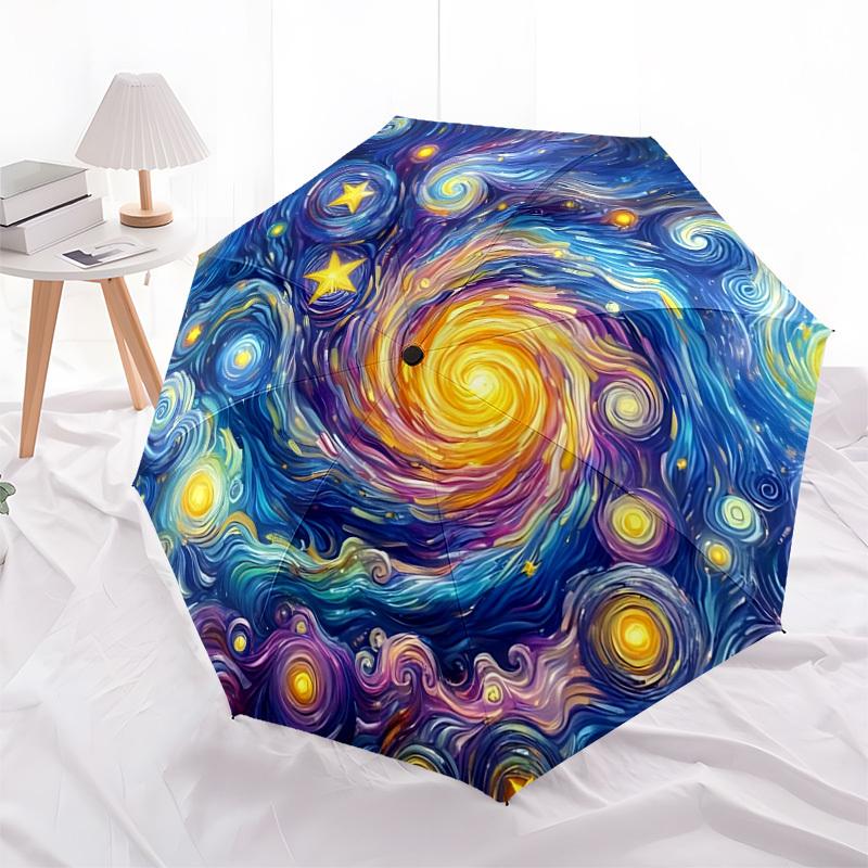 1pc Galaxy Print Automatic Folding Umbrella Durable Iron Frame, Iron Umbrella Structure Suitable for All Seasons Yy260203129