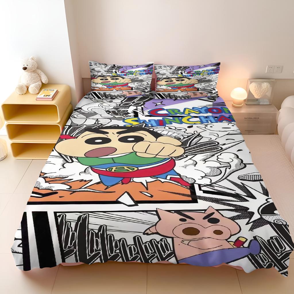 Crayon Shin-Chan 3-Piece Children'S Bedroom Set - Duvet Cover & Co-Branded Mattress Bedding With Printed Design For Kids Home