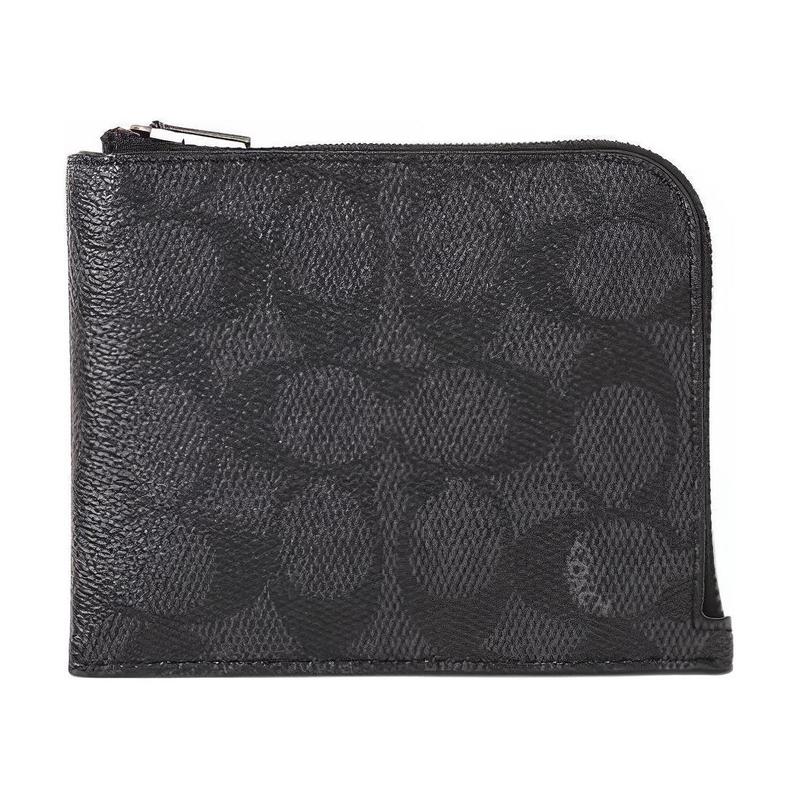 Coach 3 IN 1 Wallet 11 Solid Color Classic Presbyopic Zipper Closure Three-in-one Coated Canvas and Cowhide Mother-in-law Wallet Men's Black