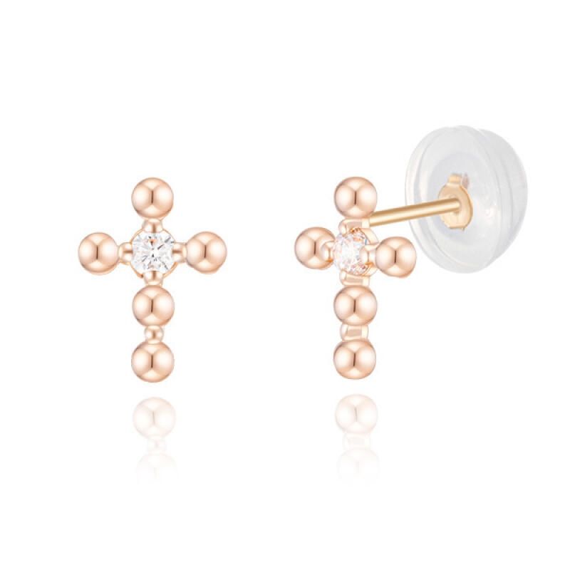 

14K Gold Earrings with a Spike-Shaped Bubble Cross BE02025 Pink Gold
