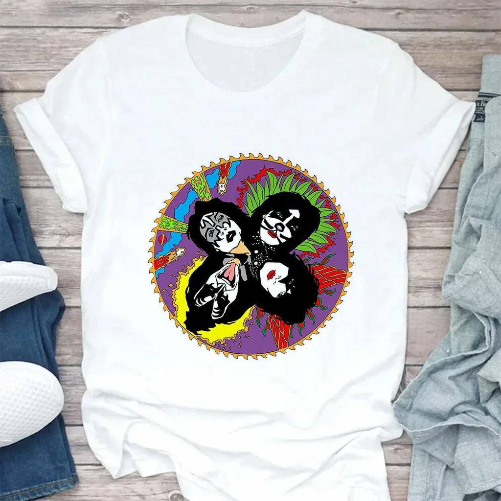 Sturmtruppler Fans Kuss Rockband Streetwear Weiß Mode Damen T-Shirts Harajuku Kleidung Kurzarm Sommer Damen Tops O-Ausschnitt