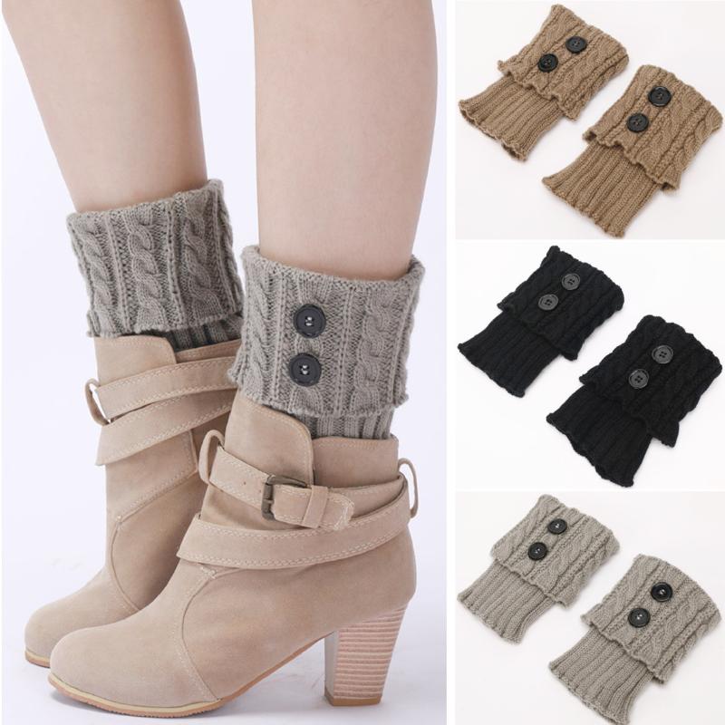 1 Pairs Autumn Winter Women'S Short Rhombus Flip 2 Button Foot Warmer Knitted Fabric Socks Fashion Boot Cover Leg Warmers