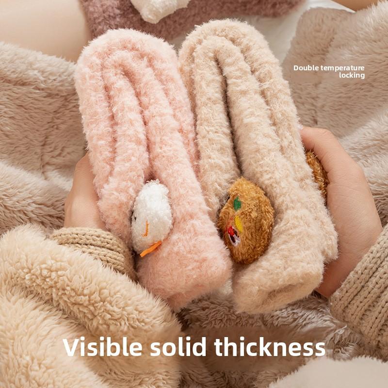 Coral Velvet Sleeping Socks for Women Autumn Winter Warm and Velvet Thick Warm Mid-tube Month Socks