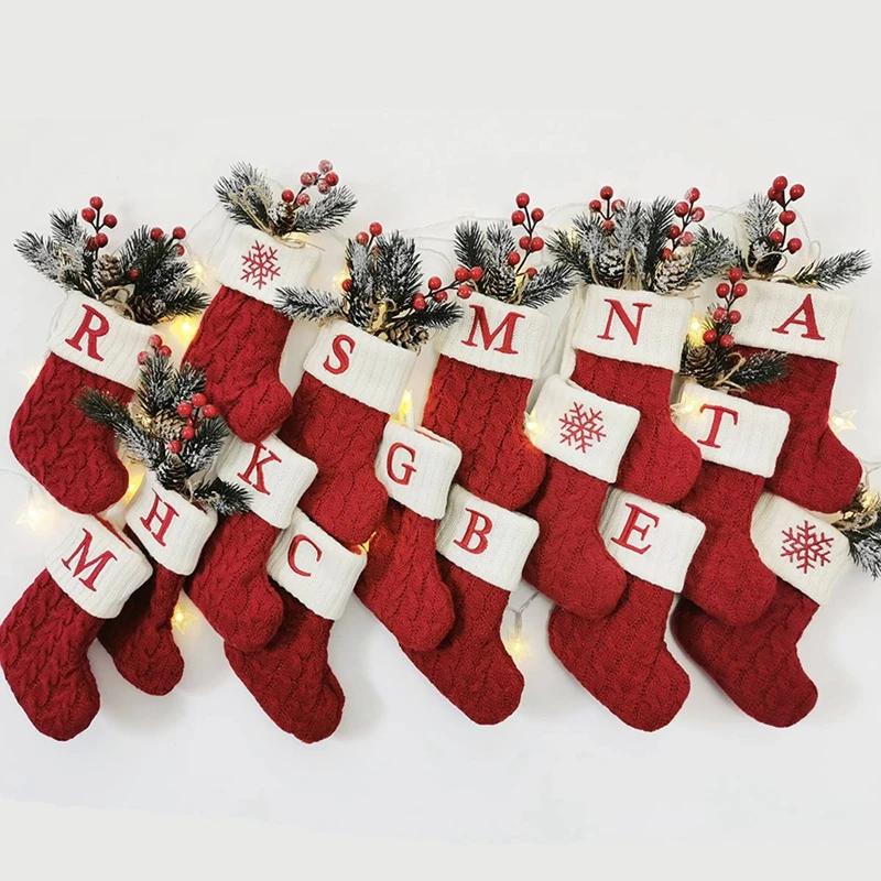Christmas Socks Knitting Snowflake Letter Stocking Christmas Decoration 2025 For Home Xmas Tree Ornament Gift Navidad Natal 2026
