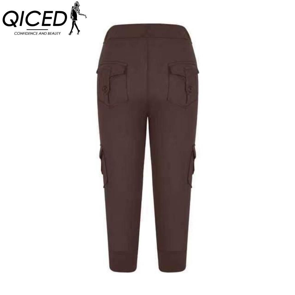 QICED Damenmode, lässig, einfarbig, bedruckt, Hosen und Caprihosen