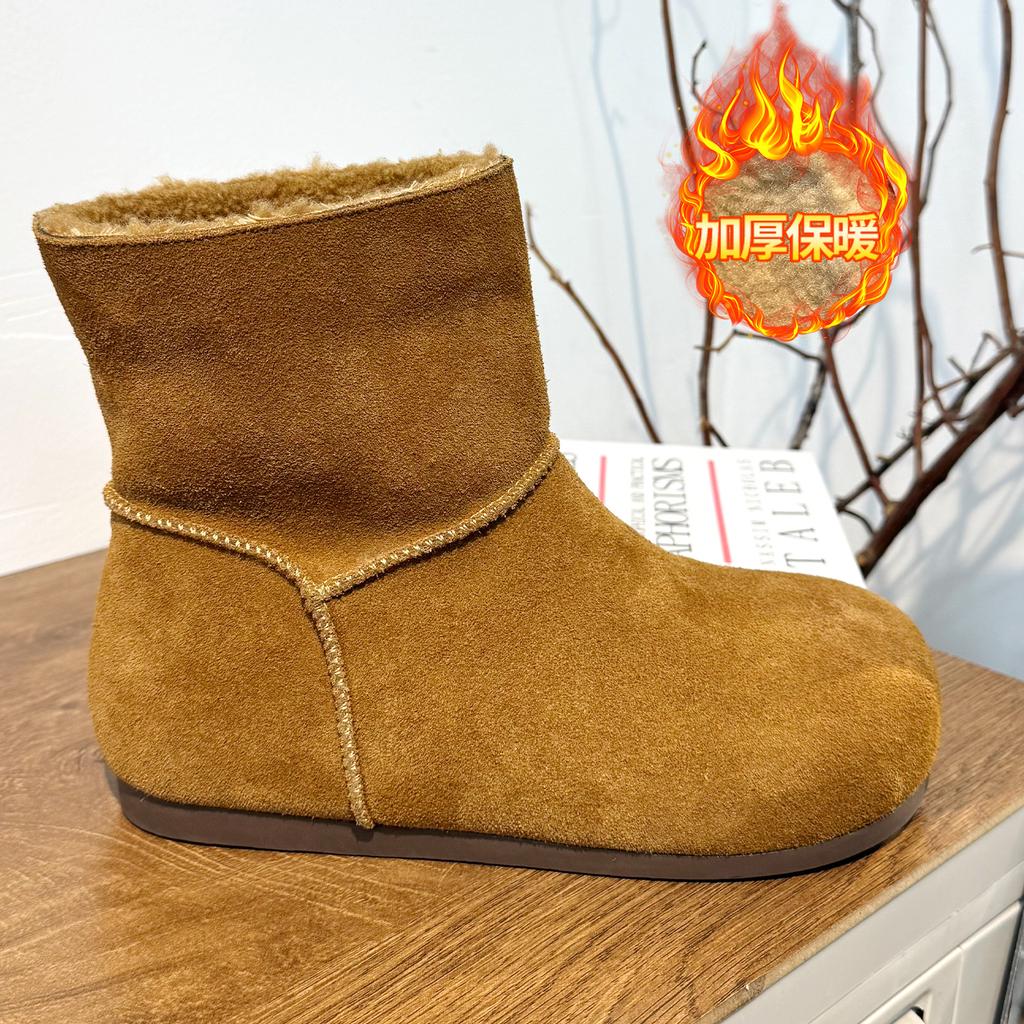 Retro leather thick-soled snow boots women's 2025 winter new outer wear velvet non-slip thermal cotton boots