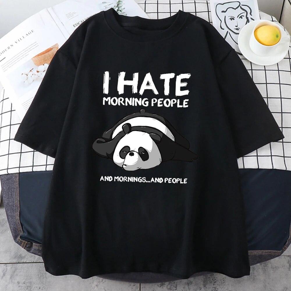 Lazy Panda I Hate Morning People Potisk triček pro unisex karikatury All-matematické oblečení Vintage Oversize Bavlna Pánské topy s krátkým rukávem