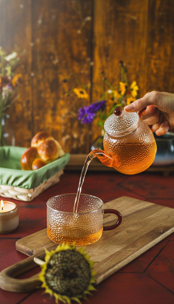 KETTLE JUG WITH INFUSER 0.5L WITH CUP 250ml GLASS TEA SET